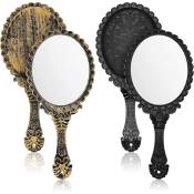 Miroir à Main, Rétro Motif Poignée Miroir de Maquillage,