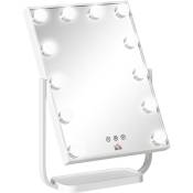 Miroir maquillage Hollywood lumineux led tactile - 3 modes éclairage, inclinable, adaptateur - métal blanc verre - Blanc