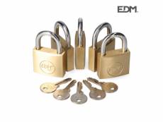 Pack de 5 cadenas laiton, arche normal, 5 clés identiques - 40 x 23 mms - edm E3-85245