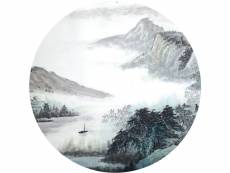 Papier peint panoramique rond adhésif montagnes noir, blanc et gris - 601140 - ø 140 cm 601140