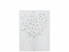 Peinture branches canevas-bois blanc-argent - l 90