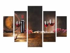 Pentaptyque atos l92xh56cm bois motif bouteille et verre à vin rouge et noir