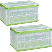 Relaxdays - Boîte pliable, lot de 2, couvercle, caisse de rangement plastique coffre transport 60 litres 31,5 x 59,5 x 39,5 cm, vert
