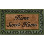 Relaxdays - Paillasson «Home Sweet Home», 45x75 cm, tapis fleurs, caoutchouc coco, antidérapant, vert/nature