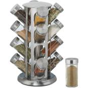 Relaxdays - Tourniquet à épices, avec 16 pots, étagère rotative à 360°, inox, verre, organiseur, HxD 33 x 22 cm, argent