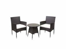 Salon de jardin ensemble de fauteuils et table de jardin en polyrotin gris coussins crème 04_0001068
