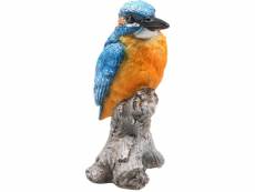Statue de jardin oiseau martin pêcheur sur tronc en résine 7 x 7 x 11.5 cm