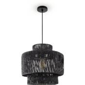 Suspension Table à Manger Papier Boho Lampe Suspendue Lampe E27 Rotin Lampe à suspension - Noir, Noir (Ø40cm) - Paco Home
