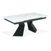 Table à manger extensible Icaria en Verre effet marbre blanc et pieds Métal Noir - Blanc / Noir