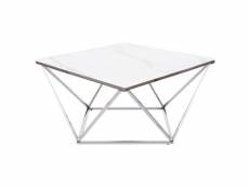 Table basse design en verre aspect marbre et inox - argenté - 80 x 80 h 45 cm