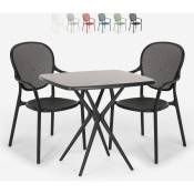 Table Carrée 70x70cm Noire + 2 Chaises jardin terrasse