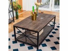 Tables basses salon avec étagère industriel rectangulaire bout de canapé en bois mdf et cadre en métal, marron, 110x60x43cm