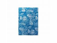 Tapis extérieur-intérieur 160 x 230 bleu canard avec motif exotique blanc