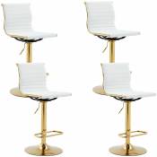 Wahson Office Chairs - Lot de 4 Tabouret de Bar Doré en Cuir pu Chaise Bar Erconomique Réglable en Hauteur Chaises Haute Cuisine avec Pied Doré, Blanc