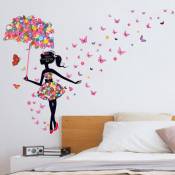 1pc sticker mural fille Romantique Dansant Fleur Fée Papillon autocollant Amovible decoration pour Chambre salon Pépinière diy sticker Décoratif de