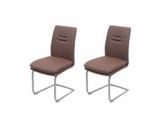 2x chaise de salle à manger hwc-h70, chaise de cuisine, balancant, tissu, acier inoxydable brossé ~ brun
