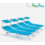 4 transats de plage bain de soleil de jardin pliant en aluminium Cancun Couleur: Bleu
