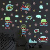 Ambiance-sticker - Sticker phosphorescent lumineux - super-héros - Autocollant mural plafond enfant fluorescent - 30x30cm