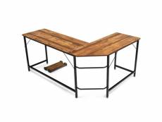 Bureau table d'ordinateur d'angle en bois et métal