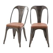 Chaise en métal gris et cuir synthétique marron (lot