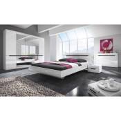 Chambre à coucher LUCIA : Armoire 5 portes + Lit 180x200 + 2 Chevets. Couleur blanc, style design - Blanc