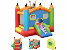 Costway château gonflable avec souffleur avec trampoline toboggan gonflable motif crayon, escalade ideal pour 2-3 enfants charge max 90kg,cadeau de ch