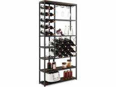 Costway étagère à vin 27 bouteilles, casier à vin style industriel avec 3 rangées pour verres à pied, différents rangements à 6 niveaux, porte-bouteil