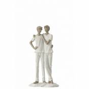 Couple de garçons en résine blanc 14x8x26 cm - Blanc