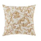 Coussin en coton motifs feuilles beiges et oiseaux terracotta 45x45