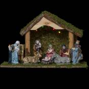Crèche de Noël avec 8 santons - Multicolore - L. 20 x P. 13 x H. 32 cm