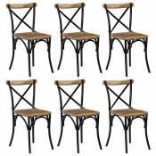 Decoshop26 Lot de 6 chaises de salle à manger cuisine design rétro bois de manguier massif noir CDS022667