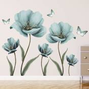 Dreamy Blue Flower Stickers Muraux Creative Papillons