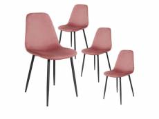 Dyvik - lot de 4 chaises velours rose et piétement acier noir