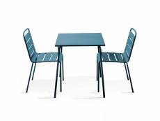 Ensemble table de jardin carrée et 2 chaises acier bleu pacific - palavas