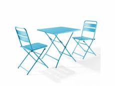 Ensemble table de jardin pliante et 2 chaises acier bleu - palavas