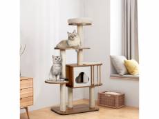 Giantex arbre à chat design vesper h142cm en bois avec plate-forme griffoir et coussins lavables centre d'activités pour chat/chaton