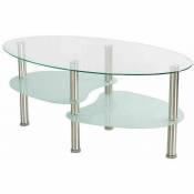 Hofuton Table Basse Table de Salon en Verre Ovale avec Pieds en Acier Inoxydable Transparente Blanc