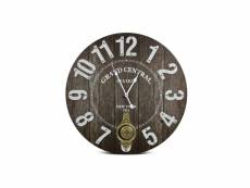Horloge ancienne balancier grand central station bois noir 58cm - décoration d'autrefois