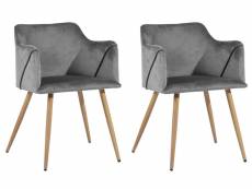 Lot de 2 chaises scandinaves à repas velours gris clair avec accoudoirs pieds chêne 53*54*75cm