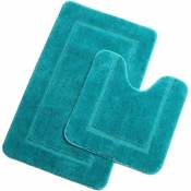 Lot de 2 Tapis de Bain Absorbants Turquoise, 53 x 86 cm+50 x 50 cm Antidérapants pour Salle de Bain, Microfibre Tapis de Toilette - Lokhom