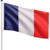 Mât de drapeau télescopique en aluminium, 6,50 m, réglable en hauteur sur 5 positions, 30 drapeaux au choix, set complet avec douille de sol, France