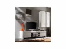 Meuble tv 2 portes 190 cm laqué blanc brillant - pisa - l 190 x l 50 x h 45 cm - neuf