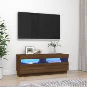 Meuble TV avec lumières LED Banc TV Armoire de rangement Chêne marron 100x35x40 cm 47794