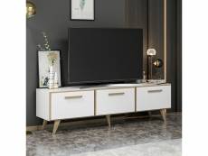 Meuble tv brønderslev à 3 portes 45 x 160 x 37 cm blanc / effet bois [en.casa]