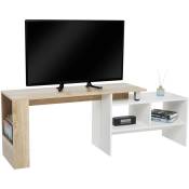 Mondeer - Meuble TV-Table Moderne pour Salon Extensible et Ajustable, Blanc et Coloris Chêne