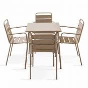 Oviala - Ensemble table de jardin carrée et 4 fauteuils acier taupe - Palavas - Taupe