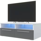 Selsey - phiris - Meuble tv / Banc tv (100 cm, blanc mat / gris brillant, éclairage led)