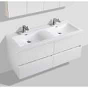Stano. - Meuble salle de bain design double vasque siena largeur 144 cm blanc laqué - Blanc