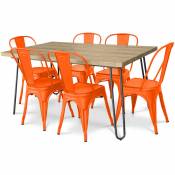 Table à manger Hairpin 150x90 + X6 Chaise Stylix Orange - Acier, mdf mélaminé avec finition frêne naturel - Orange