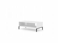 Table basse blanc mat fraisé 90x60cm avec étagére de haute qualité modèle vague pieds noir